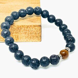 Gemstone Tiger's Eye Lava Rock Beaded Bracelet